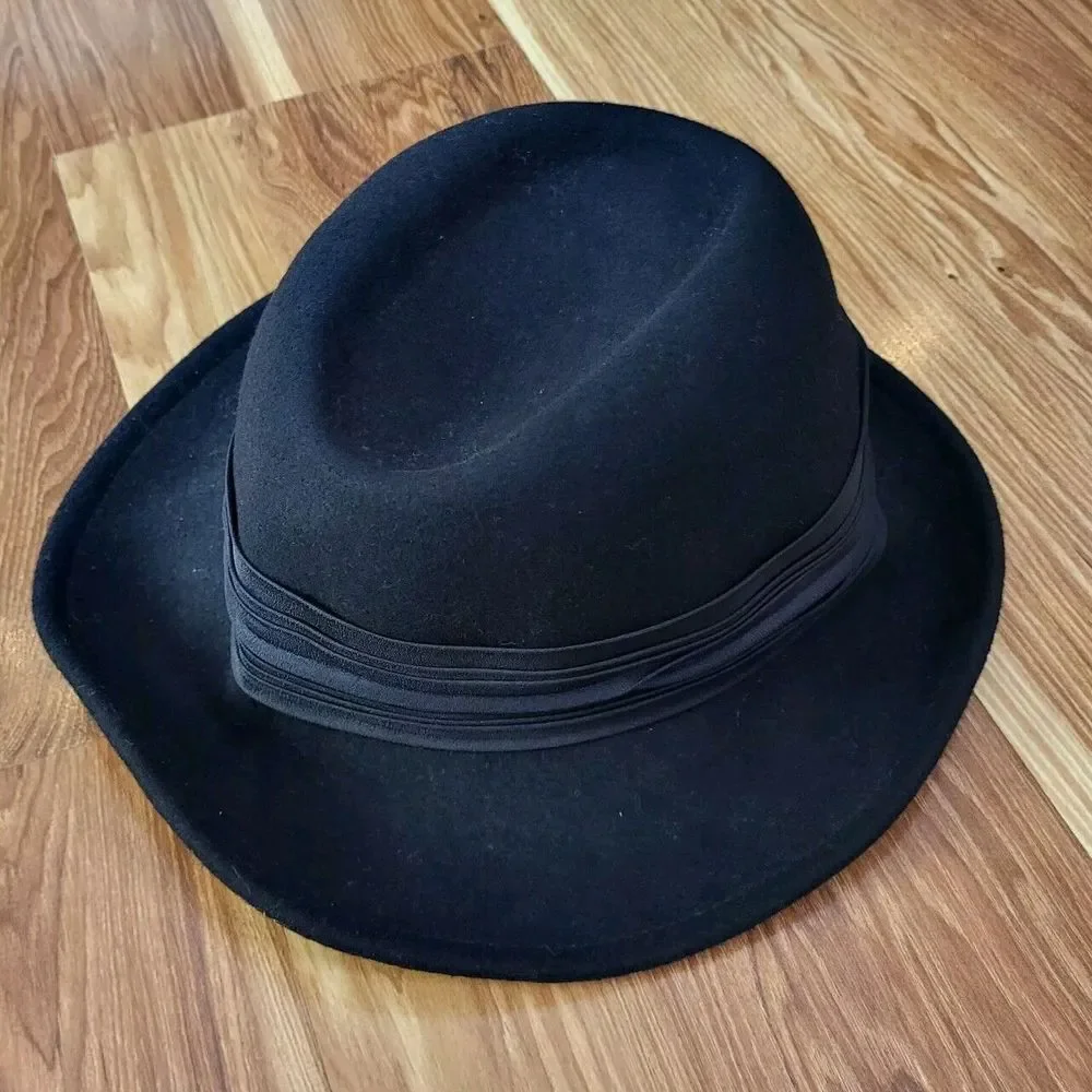 Vintage‎ Betmar New York Women's Black 100% Wool Rolled Brim Hat Band Accent